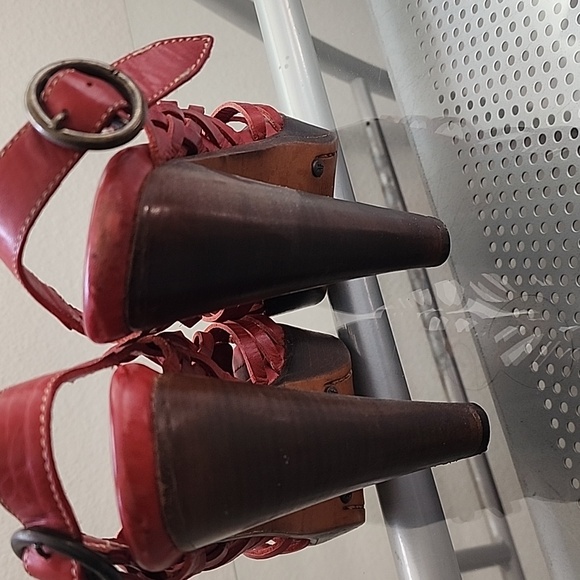 Frye Joy Wooden Heels Leather Slingback Huaraches - Picture 3 of 8